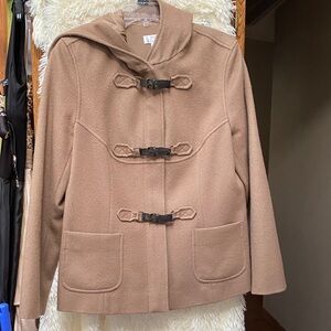 Ann Taylor Loft Women’s Wool Jacket With Hood, Front Zipper And Snaps. Size 10